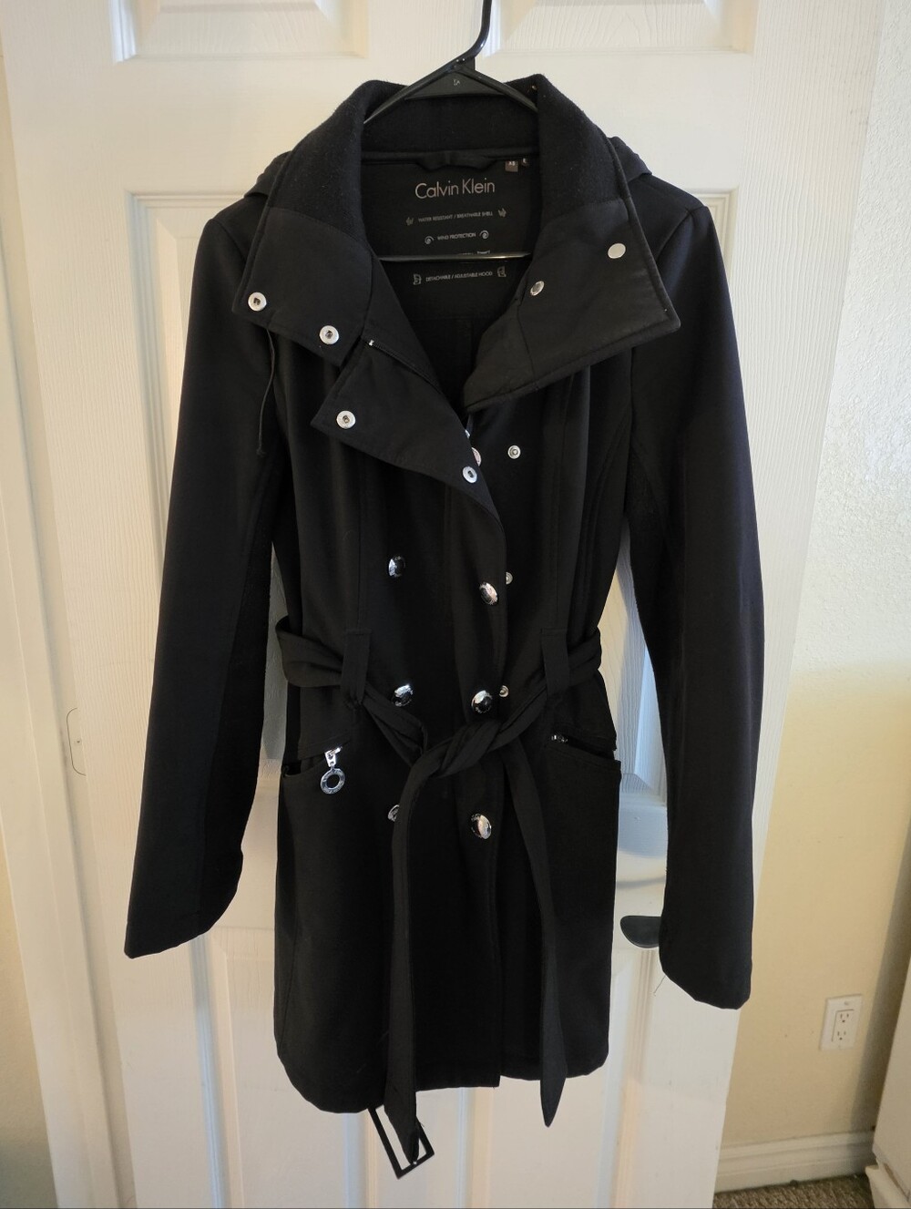 Calvin Klein Black Double-Breasted Trench Coat with Belt XS